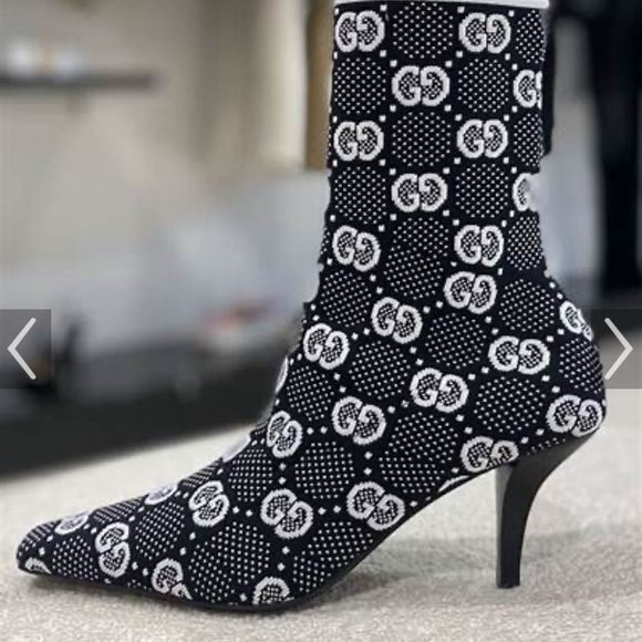 Gucci Monogram Black and White Heeled Boots - Picture 3 of 3